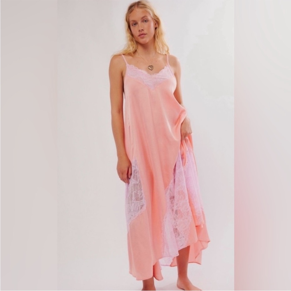 Free People Blush and White Lace Slip Dress